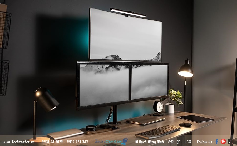 Giá Treo Kẹp Bàn 3 Màn Hình Máy Tính M053 (19&quot;- 27&quot;) 1 Trên 2 Dưới